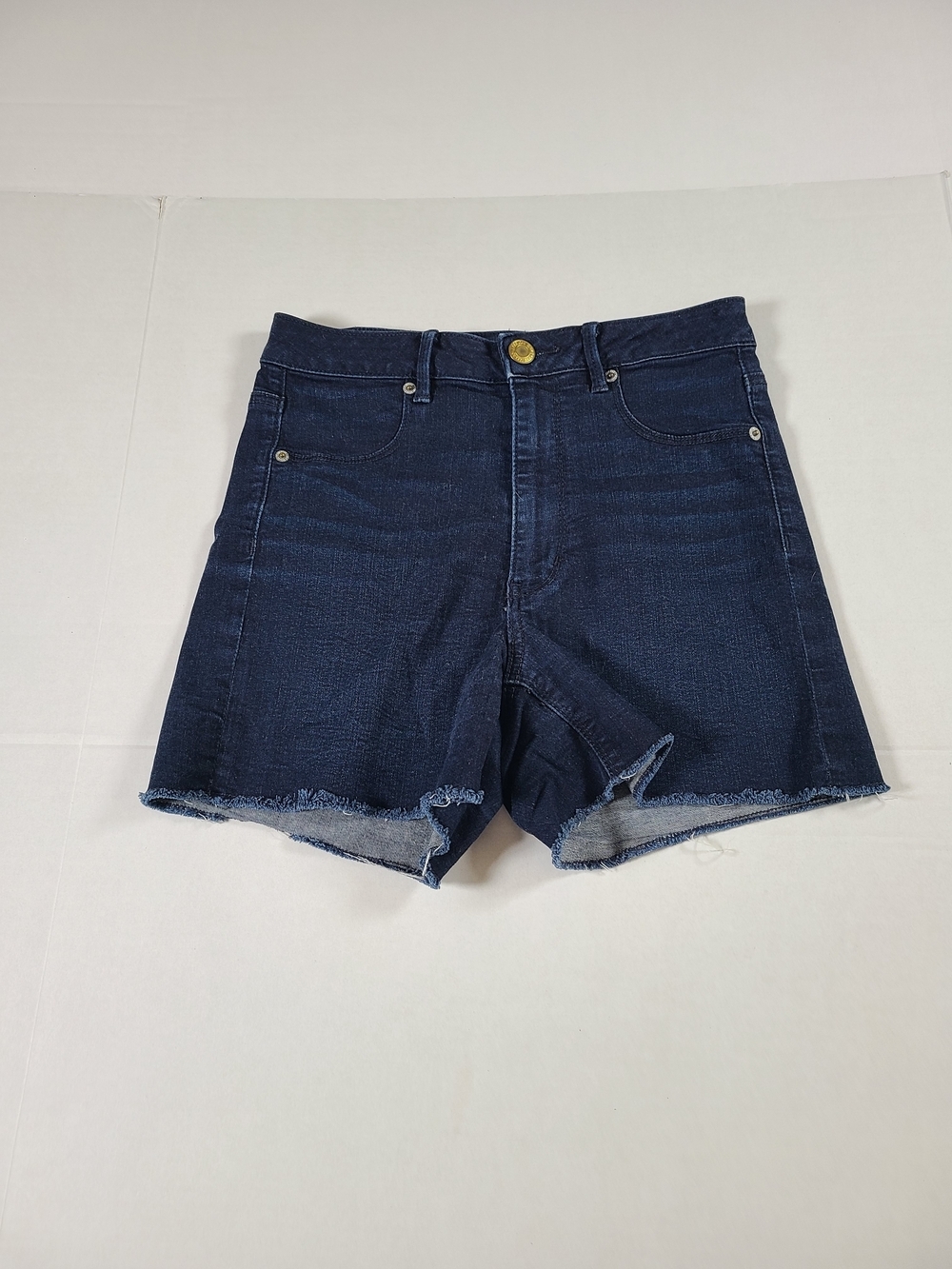 American Eagle Outfitters Dark Blue Denim Stretch Raw Hem Womens Shorts 8 - Picture 2 of 10